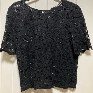 Nanette Lepore Size L Black Lace Short Sleeve Top